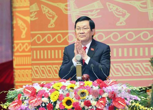 Đồng chí Trương Tấn Sang, Ủy viên Bộ Chính trị, Chủ tịch Nước đọc Diễn văn khai mạc Đại hội