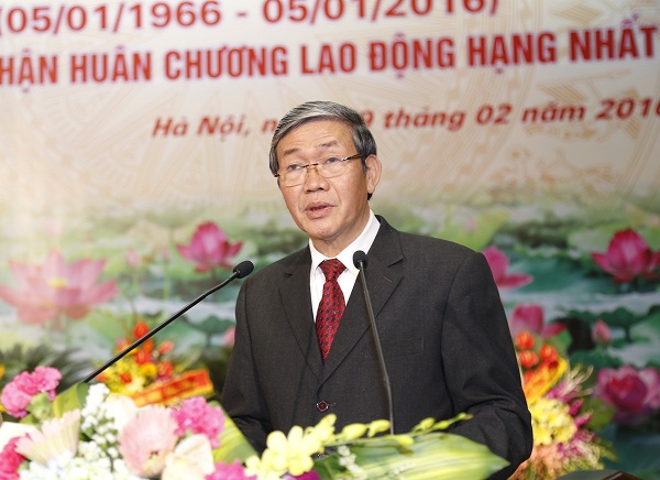 Đồng chí Đinh Thế Huynh, Uỷ viên Bộ Chính trị, Thường trực Ban Bí thư phát biểu tại Lễ kỷ niệm (Ảnh: Đăng Linh)