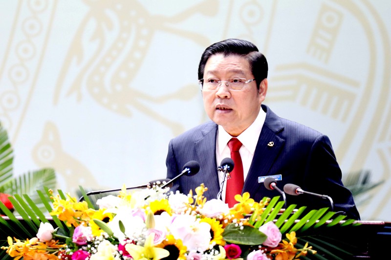 Đồng chí Phan Đình Trạc, Bí thư Trung ương Đảng, Trưởng Ban Nội chính Trung ương phát biểu tại Đại hội