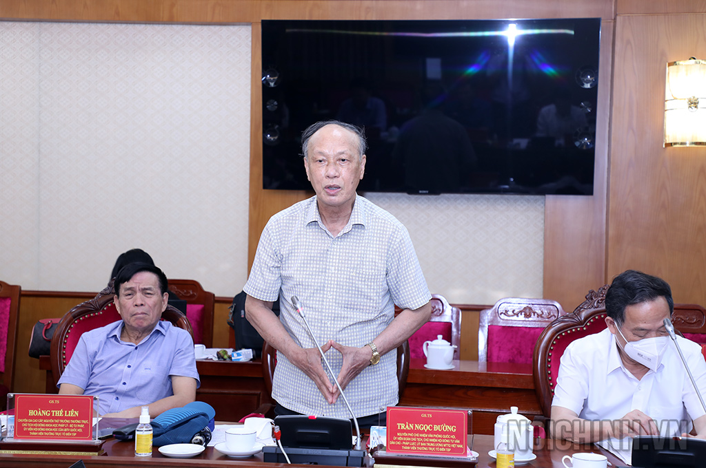 GS. TS Trần Ngọc Đường, nguyên Phó Chủ nhiệm Văn phòng Quốc hội, Ủy viên Đoàn Chủ tịch, Chủ nhiệm Hội đồng tư vấn Dân chủ - Pháp luật, Ủy ban Trungn ương MTTQ Việt Nam, thành viên Thường trực Tổ Biên tập Đề án