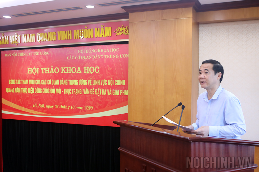 Đồng chí TS. Nguyễn Thái Học, Phó Trưởng Ban Nội chính Trung ương khai mạc Hội thảo