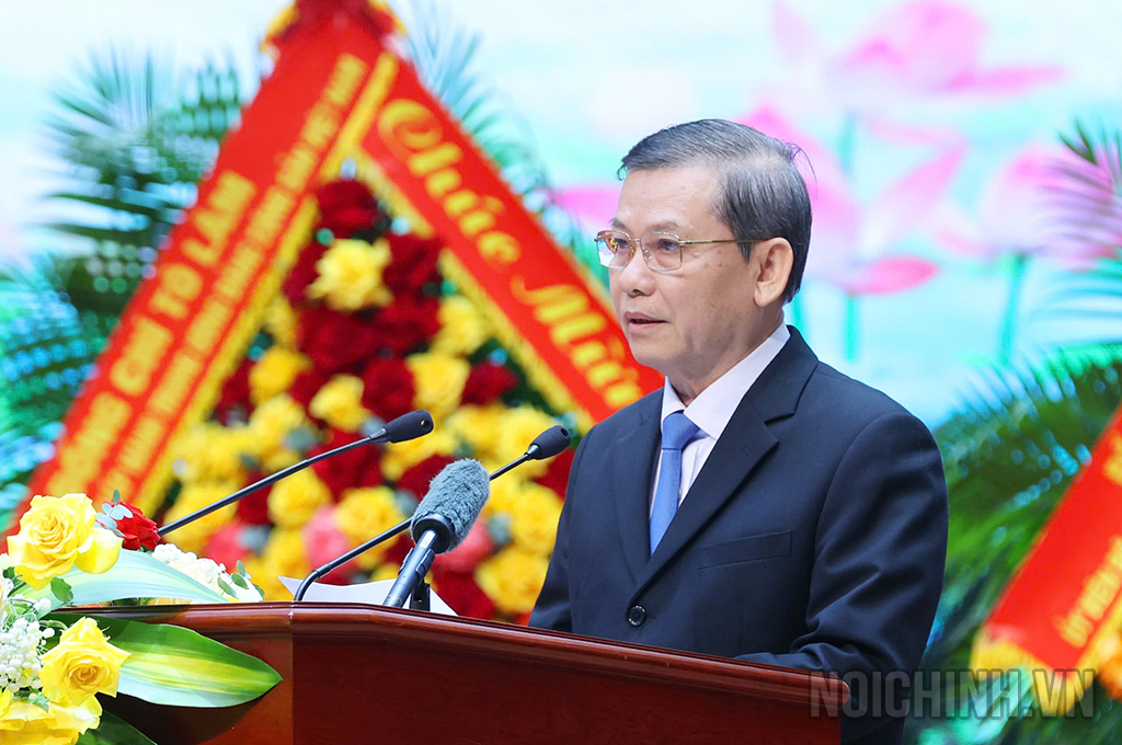 Đồng chí Lê Minh Trí, Bí thư Trung ương Đảng, Phó Trưởng ban Thường trực Ban Nội chính Trung ương phát biểu tại Lễ kỷ niệm