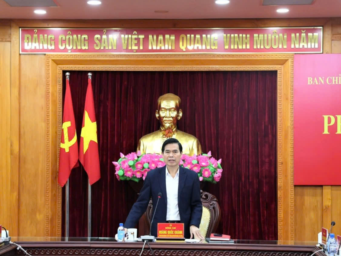 Đồng chí Hoàng Quốc Khánh, Ủy viên Trung ương Đảng, Bí thư Tỉnh ủy, Trưởng Ban Chỉ đạo phát biểu