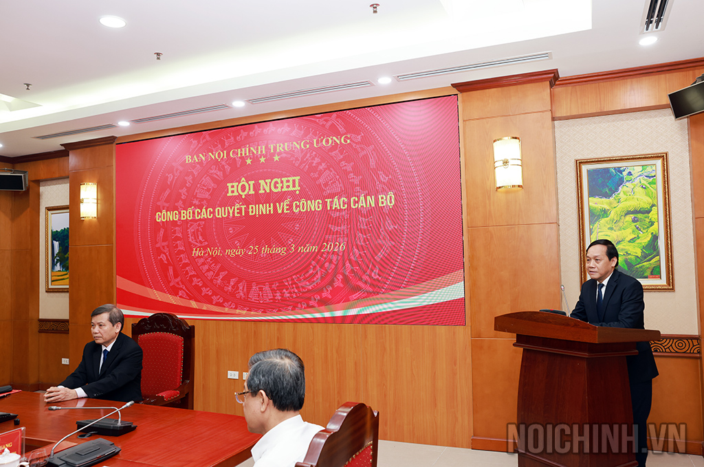 Đồng chí Nguyễn Thanh Hải, Trợ lý đồng chí Ủy viên Bộ Chính trị, Bí thư Trung ương Đảng, Trưởng Ban Nội chính Trung ương phát biểu nhận nhiệm vụ